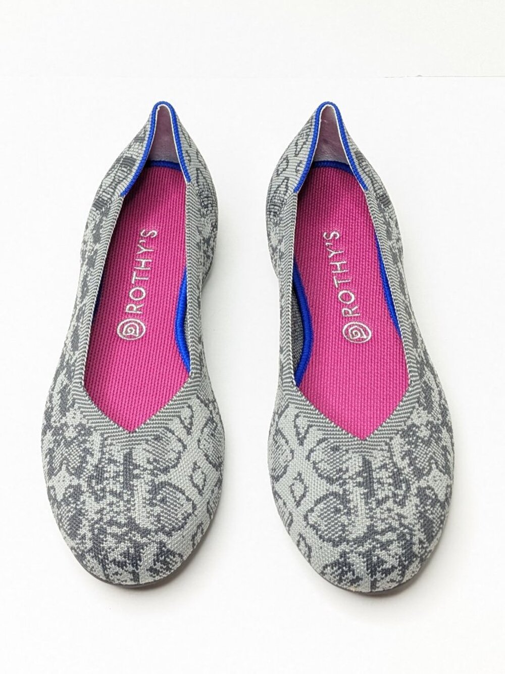 Rothy's The Flat Round Toe Slip-On Ballet Flats Grey Stone Snake Womens 11.5